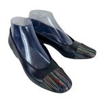 VAN ELi Black Colorful Striped Leather Cap Toe Slip On Block Low Heel Size 7.5 Photo 0