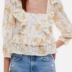 WAYF NWOT  Asher Eyelet Embroidered Peplum Crop Top In Ivory Floral Size Medium Photo 0