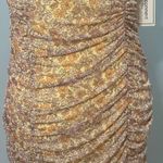 Boutique Yellow Floral Print Ruched Bodycon Mini Dress NWT Size XL Photo 7