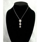 Silver Toned Necklace Three Tiered Flower/Floral Shaped Clear Rhinestone 16" Photo 0