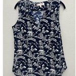 Jude Connally Ali Tank Top Large Chinoiserie Navy Sleeveless Non Wrinkle Stretch Blue Photo 0