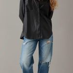 American Eagle Oversized Vegan Leather Shacket Black Long Sleeve Size L Photo 1