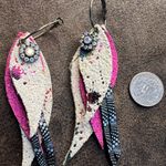 Handmade New Feather Faux Leather Dangle Earrings Photo 2