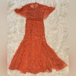 Mac Duggal NWOT Embellished Illusion Cape Sleeve Coral Trumpet Gown Sz 4 Photo 3