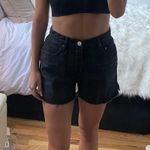 ZARA Black Denim Frayed Shorts High Waist Photo 0