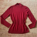 Women’s FWM 100% merino wool red mock neck sweater L fitted ribbed cuffs UK Size L Photo 0