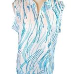 IZOD  Shirt Top Blouse Women's Large Cool Flex Collared Sleeveless Blue White New Photo 0