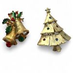 Vintage AVON Brooch Pins Set of 2 Holiday Christmas Tree Bells Gold Jewlery Photo 0