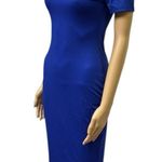 Royal Blue Short Sleeve Midi Bodycon Shirt Dress Womens Small Photo 2