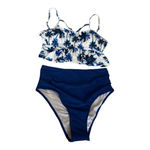 TROPICAL HIGH WAISTED BLUE‎ BIKINI SWIMSUIT 2 PIECE STRAPPY SIZE MEDIUM NWT Blue Photo 3