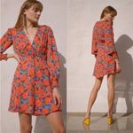 Saloni Eve Mini Dress Tangerine Sweetpeas Chiffon Viscose Smock V Neck Size 0 Orange Photo 1