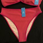 Cupshe NWT Pink Wave U-Ring Bikini Top & High-Rise Bottoms Set Photo 3