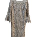 Rickie Freeman Teri Jon Lace Mesh Sheath Dress Cream wedding evening Cocktail Size 10 Photo 0