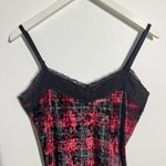 Womens Tank Top Red Black Velvet Lace Trim Plaid Punk Grunge Y2K Goth Rockstar Photo 2