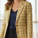 Vintage Young Pendleton 100% Wool Plaid Blazer Jacket Wool Brown Beige Blue 12 Yellow Size undefined Photo 0