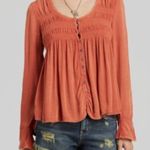 Free People Blue Bird Smocked Tunic Top Burnt Orange Boho Medium long sleeve Photo 0