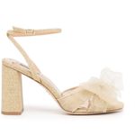 Badgley Mischka Tess Tulle Bow Sandals Heels 6.5 Gold Glitter Party Coquette New Photo 2