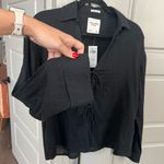 Abercrombie & Fitch Long Sleeve Oversized Tie-Front Gauzy Shirt Photo 4