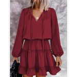 NEW Red Split V Neck Ruffle Chiffon Elegant Mini Short Skirt Dress L Size L Photo 5