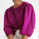 Farm Rio  For Anthropologie Kelsie Cotton Peasant Blouse Purple Size Medium Photo 0