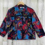 Chico's Boho Artsy Jacket Women 1 Med Black Multicolor Floral Print Cotton Blend Photo 2