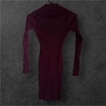 Womens Maroon Ribbed Lace Up Long Sleeve Bodycon Dress sz S Chic Minimalist Purple Photo 2