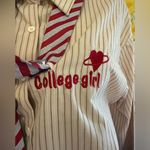 Striped colege girl button up shirt long sleeve Size M Photo 3