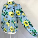 INC New Floral Print Ruffle Overlay Tie Neck Long Sleeve Blouse Blue Yellow Photo 6