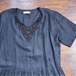 Johnny Was Biya • vintage linen mini dress oversized tunic crochet lace ruffle Photo 2