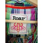 ROAR Embellished Bling Rodeo Cowgirl Western Stretch Shirt Green Purple XL Photo 2