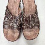 Clarks  Brown Leather Wedge Platform Clog Wedge Shoes Womens 7 Y2K Slip On Photo 6