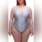 Good American Silver Satin One Piece Swimsuit Always Ruched Size 7 4X 4XL New Photo 2