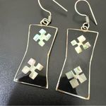 Vintage Alpaca Mexico Mexican Silver Black Enamel Abalone Inlay Dangle Earrings Photo 1