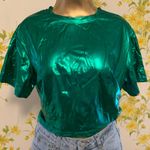 Boutique NWOT Metallic shiny short sleeve top size M Photo 15