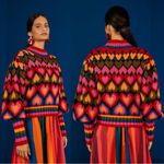 Farm Rio  Full Of Hearts Jacquard Sweater Rainbow Wool Blend Juliet Sleeves XS Photo 14