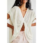 Free People  Cream Show Off Tee Tie-Front Crochet Reversible Slouchy Dolman Tee Photo 9