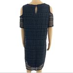 Design History  LARGE Black Eyelet Lace Cold Shoulder Shift Midi Dress Photo 3