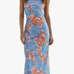 Amazon Blue & Orange Floral Satin Strapless Maxi Dress Photo 4
