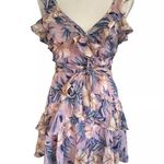 The Vintage Shop Floral Ruffle Multi Layer Tiered Dress Open Back & Tie Waist Coquette Fairy Sz S Photo 0