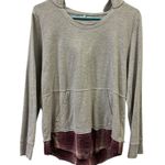 Maurice's  Gray Burgundy Plaid Lagenlook Kangaroo Pocket Lightweight Sweatshirt M Photo 5