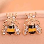 Bumblebee Stud Earrings Bee Bug Rhinestone New Yellow Photo 1