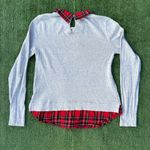 J.Crew Gray Long sleeve shirt with Red Tartan Plaid collar and hem, size small Photo 1