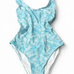 Palm Print One Piece Swimsuit‎ Blue Photo 0