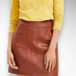 Loft Women's Brown Faux Leather Fully Lined A-Line Mini Skirt Sz. 8 Petite | EUC Photo 0