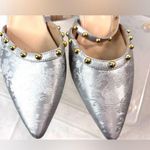 Beautiful 10 Silver Engraved Gold Studded Strap Clear Heel Event Shoes NWOT Photo 3