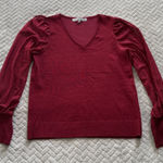 Absolutely Famous Women's Sweater with Sheer Textured Puffy Sleeves V-neck M Photo 0