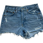 AGOLDE  Womens Fly Button High Rise Distress Mini Denim Shorts Blue Size 23‎ Photo 0