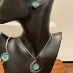 Liebe Engel Bracelet Earrings Necklace Pendant Life Tree Jewelry Set Silver Aqua Photo 2