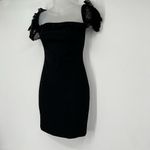Mystic VTG Metallic Black Bodycon Dress Off Shoulder Lace Fairy Goth Whimsical Witchy S Photo 2