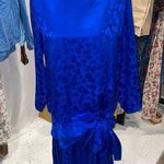 Vintage 80’s blue floral silk drop waist Pat Argenti giant bow tie pleated dress Size 8 Photo 3